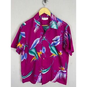 Vintage Hookano Hawaiian Shirt Mens Medium Magenta Bird of Paradise Hawaii